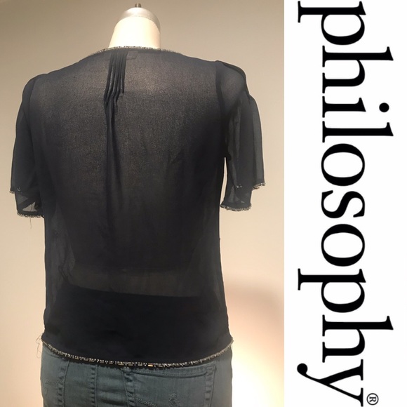 PHILOSOPHY Navy Sheer Blouse w/ bead detail ▪️sz S - Picture 2 of 7